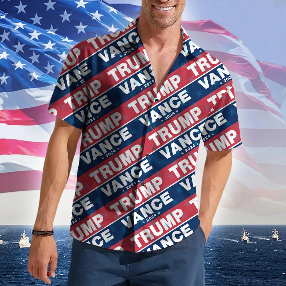Trump Vance 2024 Hawaiian Shirt I Stand With Trump Button Up Shirt Gifts For MAGA Supporters Trump Vance 2024 Hawaiian Shirt I Stand With Trump Button Up Shirt Gifts For MAGA Supporters