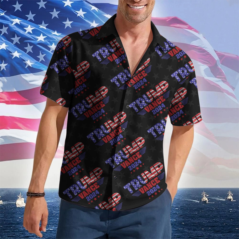 Trump Vance 2024 Hawaiian Shirt Pro Trump Button Up Shirt Mens MAGA Merch Gifts For Husband Trump Vance 2024 Hawaiian Shirt Pro Trump Button Up Shirt Mens MAGA Merch Gifts For Husband